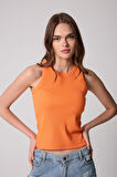 Turuncu Halter Yaka Fitilli Görünümlü Kadın Atlet - 2502