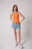 Turuncu Halter Yaka Fitilli Görünümlü Kadın Atlet - 2502