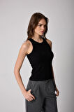 Siyah Halter Yaka Fitilli Görünümlü Kadın Atlet - 2502