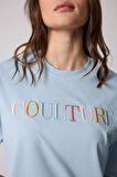 Kadın T-Shirt Mavi Culture Nakışlı Oversize Basic - 2508