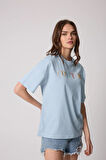 Kadın T-Shirt Mavi Culture Nakışlı Oversize Basic - 2508