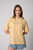 Kadın T-Shirt Sarı Culture Nakışlı Oversize Basic - 2508
