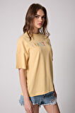 Kadın T-Shirt Sarı Culture Nakışlı Oversize Basic - 2508