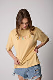 Kadın T-Shirt Sarı Culture Nakışlı Oversize Basic - 2508