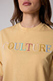 Kadın T-Shirt Sarı Culture Nakışlı Oversize Basic - 2508