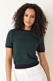 Amida Yeşil Jakar Örgü Kadın Crop T-shirt - 2402