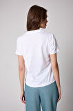 Kadın T-Shirt Beyaz Parçalı Dikiş Detaylı Regular Fit Basic - 2509