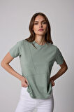 Kadın T-Shirt Su Yeşili Parçalı Dikiş Detaylı Regular Fit Basic - 2509