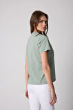 Kadın T-Shirt Su Yeşili Parçalı Dikiş Detaylı Regular Fit Basic - 2509