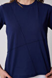 Kadın T-Shirt Lacivert Parçalı Dikiş Detaylı Regular Fit Basic - 2509