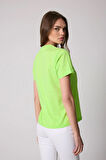 Kadın T-Shirt Neon Yeşili Parçalı Dikiş Detaylı Regular Fit Basic - 2509