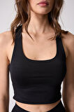 Kadın Crop Top Büstiyer Siyah Sırtı Çapraz Askılı Slim Fit Basic - 2510