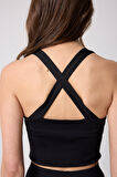 Kadın Crop Top Büstiyer Siyah Sırtı Çapraz Askılı Slim Fit Basic - 2510