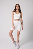 Kadın Crop Top Büstiyer Beyaz Sırtı Çapraz Askılı Slim Fit Basic - 2510