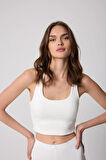 Kadın Crop Top Büstiyer Beyaz Sırtı Çapraz Askılı Slim Fit Basic - 2510