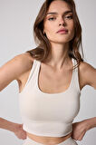 Kadın Crop Top Büstiyer Krem Rengi Sırtı Çapraz Askılı Slim Fit Basic - 2510