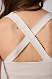 Kadın Crop Top Büstiyer Krem Rengi Sırtı Çapraz Askılı Slim Fit Basic - 2510