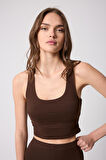 Kadın Crop Top Büstiyer Kahve Rengi Sırtı Çapraz Askılı Slim Fit Basic - 2510