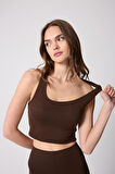 Kadın Crop Top Büstiyer Kahve Rengi Sırtı Çapraz Askılı Slim Fit Basic - 2510