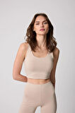 Kadın Crop Top Büstiyer Bej Sırtı Çapraz Askılı Slim Fit Basic - 2510