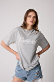 Kadın Grimelanj Oversize T-Shirt California Baskılı - 2517