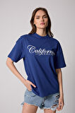Kadın Saks Mavisi Oversize T-Shirt California Baskılı - 2517
