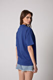 Kadın Saks Mavisi Oversize T-Shirt California Baskılı - 2517