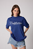 Kadın Saks Mavisi Oversize T-Shirt California Baskılı - 2517