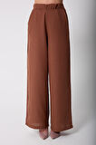 Kadın Kahve Müslin Keten Yüksek Bel Palazzo Pantolon - 2522