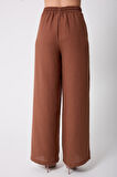 Kadın Kahve Müslin Keten Yüksek Bel Palazzo Pantolon - 2522