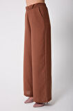 Kadın Kahve Müslin Keten Yüksek Bel Palazzo Pantolon - 2522
