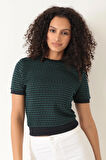 Amida Yeşil Jakar Örgü Kadın Crop T-shirt - 2402