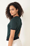 Amida Yeşil Jakar Örgü Kadın Crop T-shirt - 2402