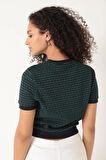 Amida Yeşil Jakar Örgü Kadın Crop T-shirt - 2402
