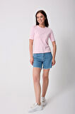 Kadın Pudra Pembe Likralı Yarım Kollu Basic T-shirt - 2524