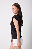 Kadın Siyah Likralı Duble Kol Basic T-shirt - 2525