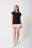 Kadın Siyah Likralı Duble Kol Basic T-shirt - 2525