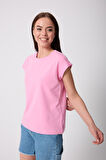 Kadın Pembe Likralı Duble Kol Basic T-shirt - 2525