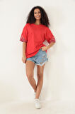 Amida Kırmızı Kolları Etnik Nakışlı Oversize Kısa Kollu Kadın T-shirt- 2406