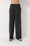 Antrasit Yüksek Bel Selanik Kumaş Yumuşak Kadın Bol Paça Pantolon - 2439