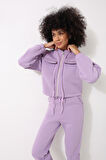 Lila Yüksek Yaka Crop Ceketli Jogger Pantolonlu Kadın Eşofman İkili Takım - 2455