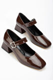 ST-006 Kahverengi Rugan Günlük 4 cm Topuklu Bayan Ayakkabı