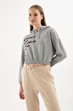 Kapüşonlu Crop Sweatshirt Gri Melanj / Grey Melange