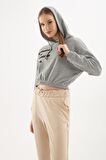 Kapüşonlu Crop Sweatshirt Gri Melanj / Grey Melange