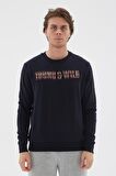 Bisiklet Yaka Baskılı Sweatshirt Lacivert / Navy