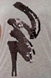 Pulpayetli T-Shirt Gri Melanj / Grey Melange