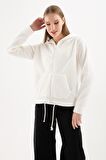Fermuarlı Polar Sweat Ekru