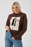 Baskılı Sweat Kahve