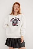 Baskılı Sweat Ekru