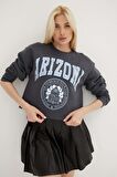 Baskılı Crop Sweat Antrasit